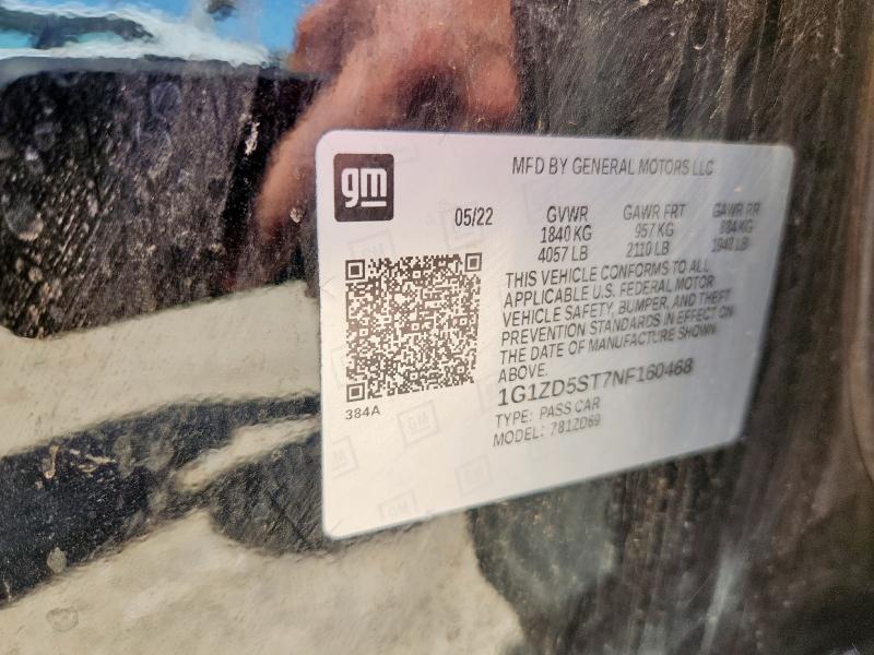 1G1ZD5ST7NF160468 - 2022 CHEVROLET MALIBU LT BLACK photo 12