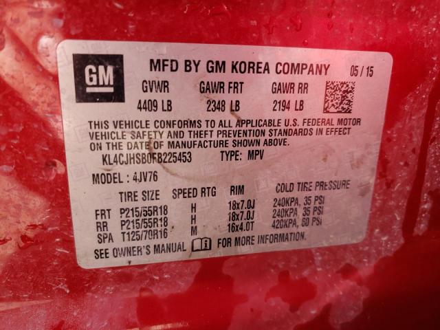 KL4CJHSB0FB225453 - 2015 BUICK ENCORE PREMIUM RED photo 10