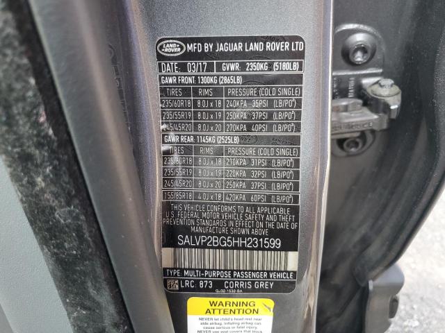 SALVP2BG5HH231599 - 2017 LAND ROVER RANGE ROVE SE GRAY photo 13