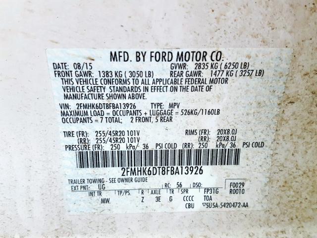 2FMHK6DT8FBA13926 - 2015 FORD FLEX LIMITED  photo 10