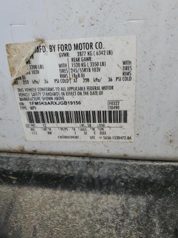 1FM5K8ARXJGB19156 - 2018 FORD EXPLORER POLICE INTERCEPTOR 白色 照片 12