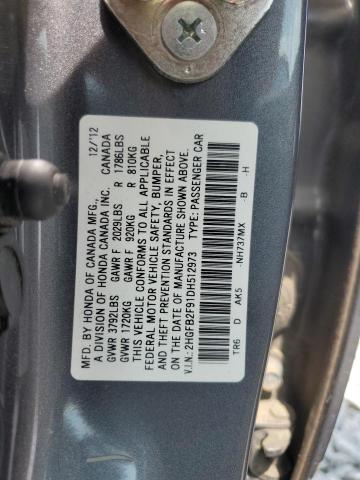 2HGFB2F91DH512973 - 2013 HONDA CIVIC EXL رمادي صورة 12