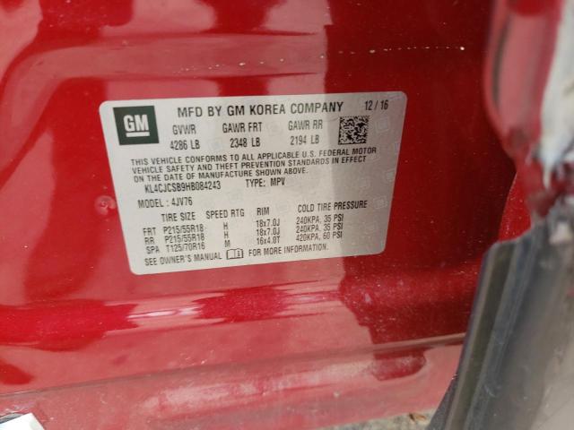 KL4CJCSB9HB084243 - 2017 BUICK ENCORE ESSENCE RED photo 12