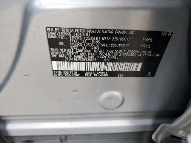 2T3RFREVXGW426895 - 2016 TOYOTA RAV4 XLE 银色 照片 14