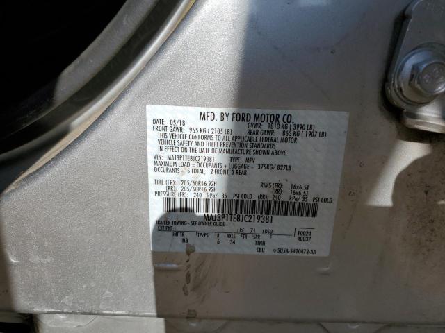 MAJ3P1TE8JC219381 - 2018 FORD ECOSPORT SE Plata foto 13