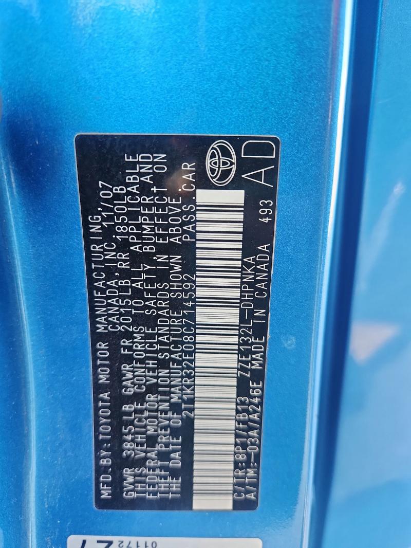 2T1KR32E08C714592 - 2008 TOYOTA MATRIX XR BLUE photo 12