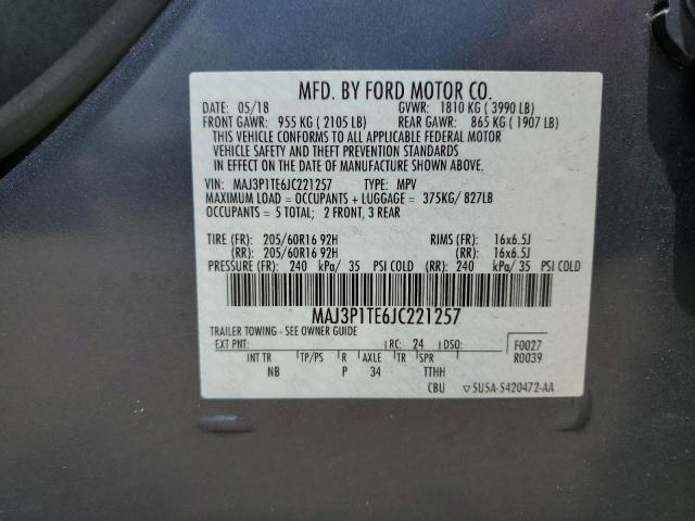 MAJ3P1TE6JC221257 - 2018 FORD ECOSPORT SE Gris foto 12