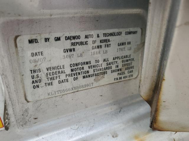 KL1TD566X8B089917 - 2008 CHEVROLET AVEO BASE SILVER photo 12