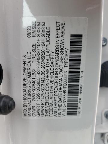 5FNYF8H51PB033343 - 2023 HONDA PASSPORT EXL Beyaz fotoğraf 13