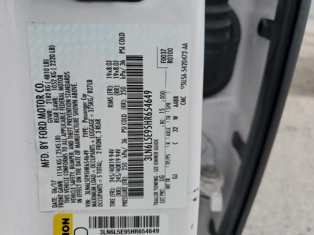 3LN6L5E95HR654649 - 2017 LINCOLN MKZ RESERVE თეთრი ფოტო 12