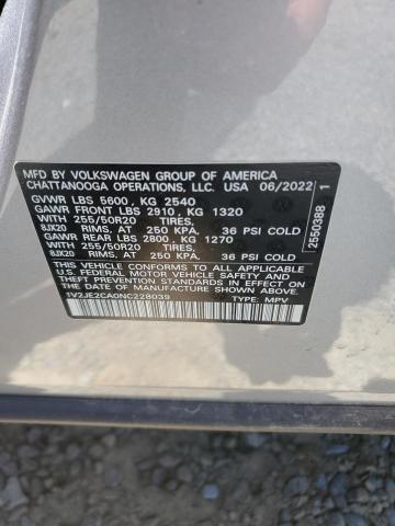 1V2JE2CA0NC228039 - 2022 VOLKSWAGEN ATLAS CROS SE SILVER photo 13