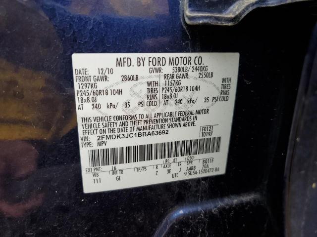 2FMDK3JC1BBA63692 - 2011 FORD EDGE SEL BLUE photo 12