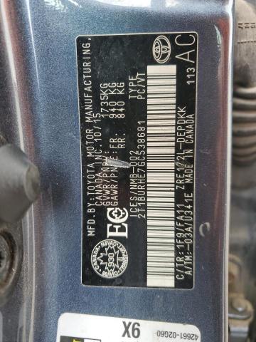 2T1BURHE7GC538681 - 2016 TOYOTA COROLLA L GRAY photo 13