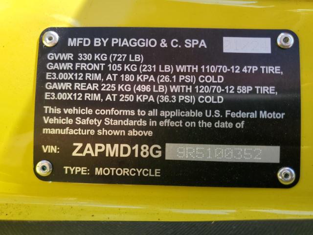 ZAPMD18G9R5100352 - 2024 VESPA PRIMAVERA/ 150 YELLOW photo 9