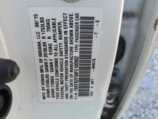 19XFB2F58FE100902 - 2015 HONDA CIVIC LX WHITE photo 12