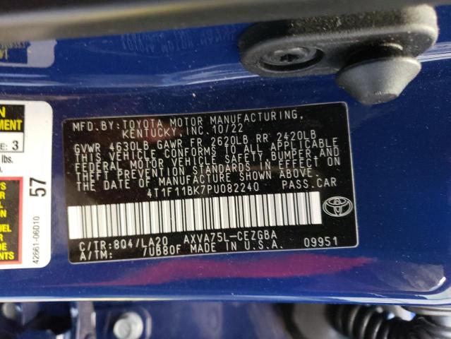 4T1F11BK7PU082240 - 2023 TOYOTA CAMRY XLE BLUE photo 12