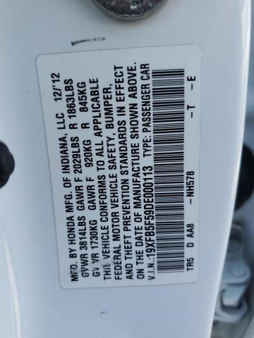 19XFB5F59DE000113 - 2013 HONDA CIVIC NATURAL GAS WHITE photo 12