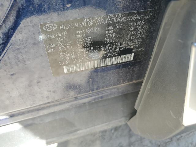 5NMS2CAD5KH090321 - 2019 HYUNDAI SANTA FE SE BLUE photo 13