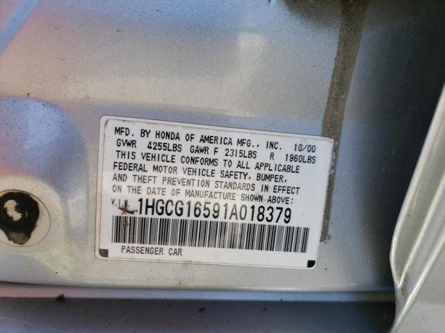 1HGCG16591A018379 - 2001 HONDA ACCORD EX SILVER photo 12