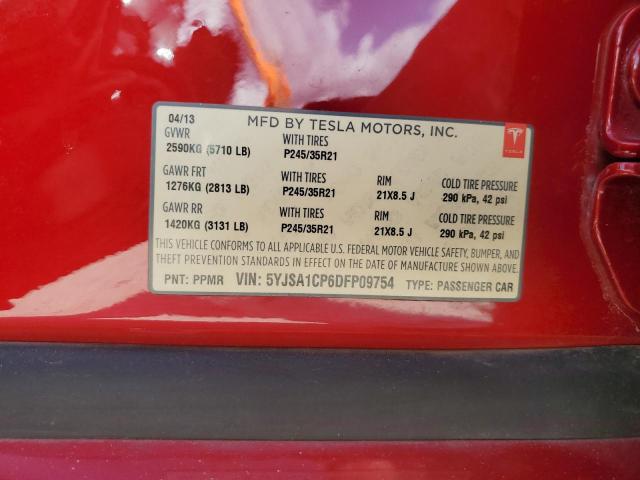 5YJSA1CP6DFP09754 - 2013 TESLA MODEL S წითელი ფოტო 14