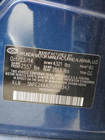 5NPE24AA2FH116343 - 2015 HYUNDAI SONATA ECO BLUE photo 12