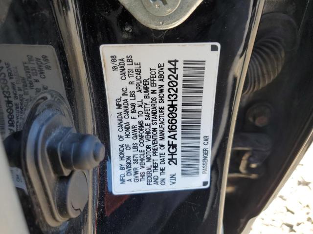 2HGFA16609H320244 - 2009 HONDA CIVIC LX-S შავი ფოტო 12