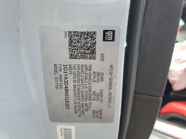 1G1YA3D48N5116323 - 2022 CHEVROLET CORVETTE STINGRAY 1LT WHITE photo 12