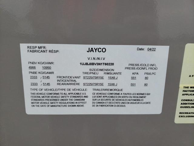 1UJBJ0BV3N1T60220 - 2022 JAYCO TRAILER WHITE photo 10