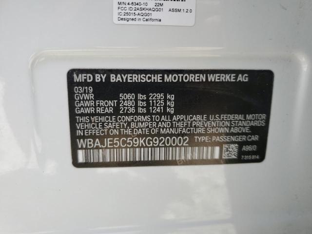 WBAJE5C59KG920002 - 2019 BMW 540 I WHITE photo 13