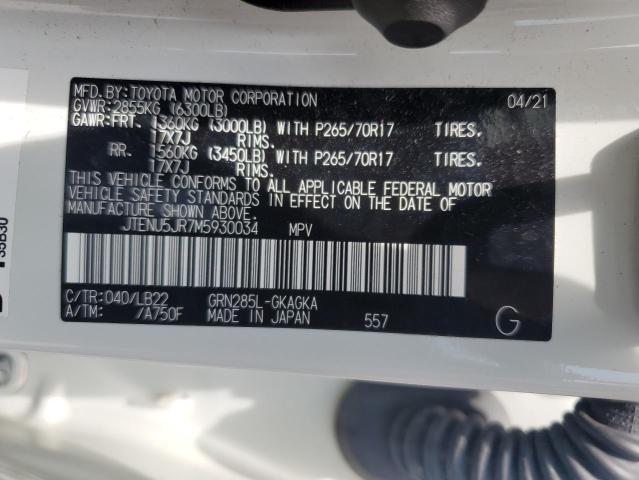 JTENU5JR7M5930034 - 2021 TOYOTA 4RUNNER SR5/SR5 PREMIUM 白色 照片 12