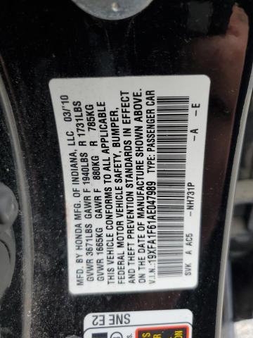 19XFA1F61AE047989 - 2010 HONDA CIVIC LX-S BLACK photo 13