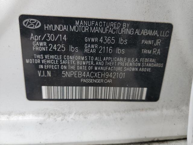 5NPEB4ACXEH942101 - 2014 HYUNDAI SONATA GLS WHITE photo 12