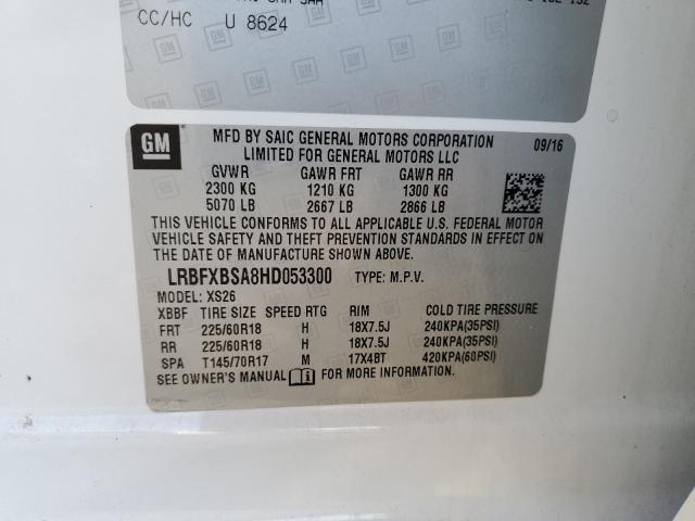 LRBFXBSA8HD053300 - 2017 BUICK ENVISION ESSENCE WHITE photo 13