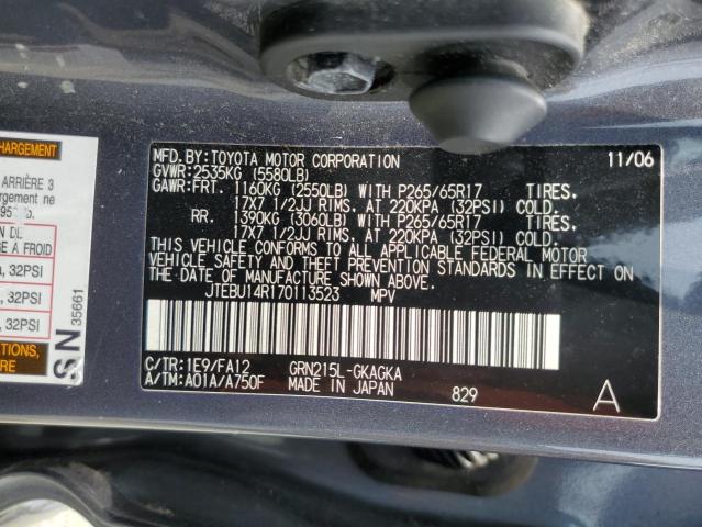 JTEBU14R170113523 - 2007 TOYOTA 4RUNNER SR5 فحمي صورة 13