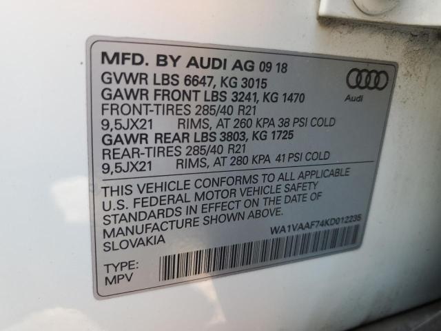 WA1VAAF74KD012235 - 2019 AUDI Q7 PRESTIGE WHITE photo 14