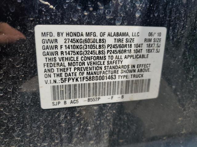 5FPYK1F58BB001463 - 2011 HONDA RIDGELINE RTL BLUE photo 12