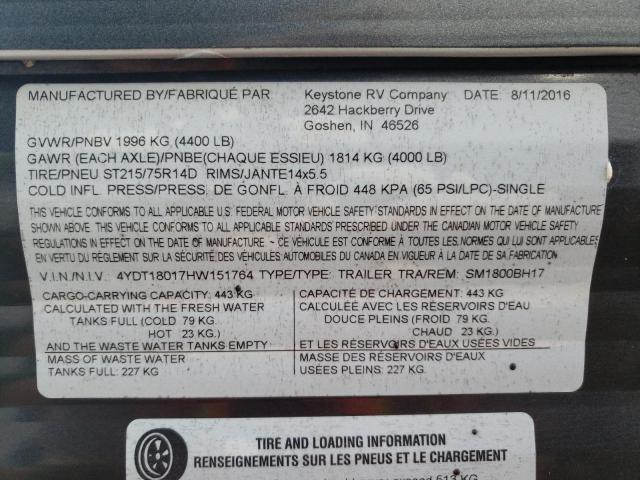 4YDT18017HW151764 - 2017 KEYSTONE SPRINTER GRAY photo 10