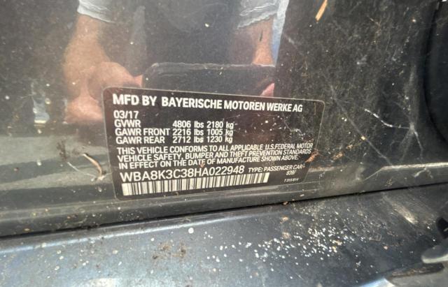 WBA8K3C38HA022948 - 2017 BMW 330 XI Сірий фото 10