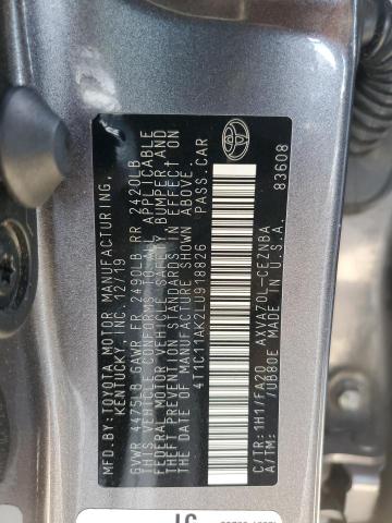 4T1C11AK2LU918826 - 2020 TOYOTA CAMRY LE CHARCOAL photo 12