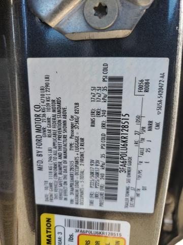 3FA6P0LU6KR128515 - 2019 FORD FUSION SE فحمي صورة 13