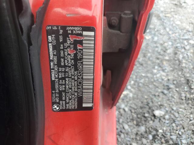 WBACB4326RFL19017 - 1994 BMW 325 I AUTOMATIC RED photo 12
