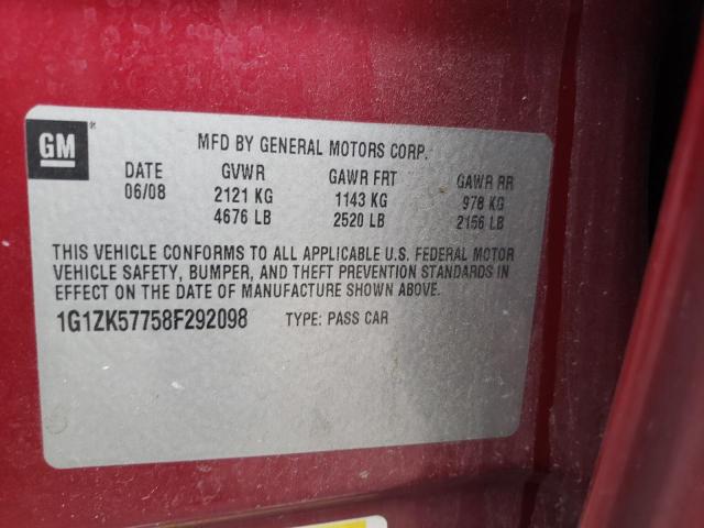 1G1ZK57758F292098 - 2008 CHEVROLET MALIBU LTZ წითელი ფოტო 10