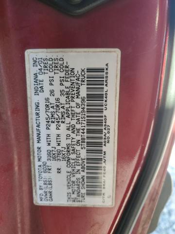 5TBBT44171S194396 - 2001 TOYOTA TUNDRA ACCESS CAB წითელი ფოტო 12