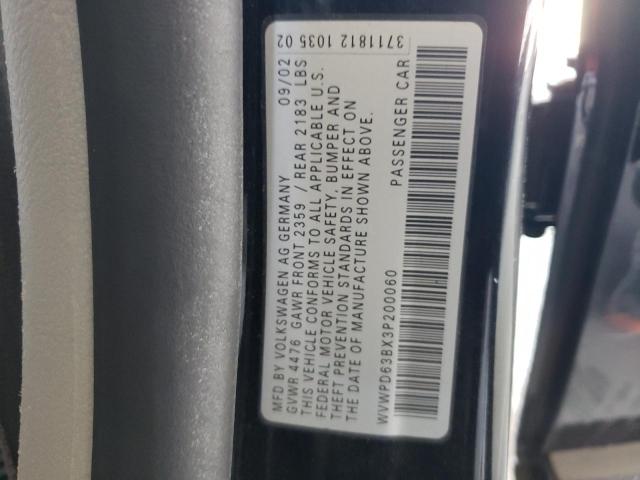 WVWPD63BX3P200060 - 2003 VOLKSWAGEN PASSAT GLS BLACK photo 12