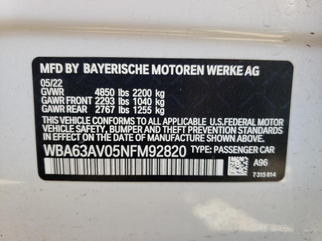 WBA63AV05NFM92820 - 2022 BMW 430I GRAN COUPE WHITE photo 13