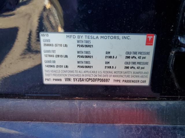 5YJSA1CP5DFP06697 - 2013 TESLA MODEL S BLUE photo 12