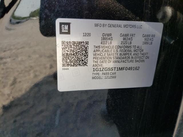 1G1ZG5ST1MF049162 - 2021 CHEVROLET MALIBU RS 黑色 照片 12