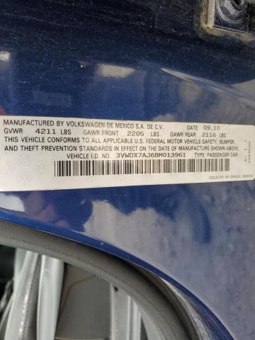 3VWDX7AJ6BM013961 - 2011 VOLKSWAGEN JETTA SE BLUE photo 13