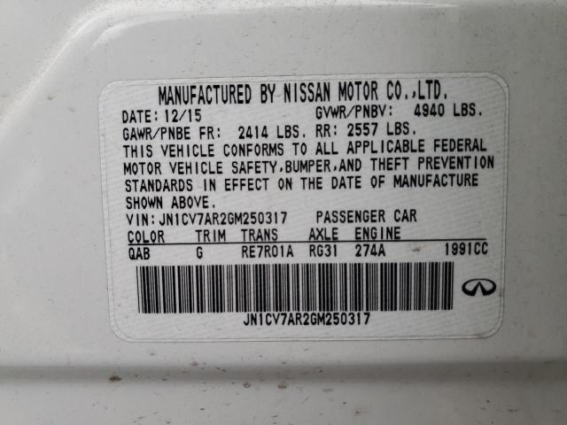 JN1CV7AR2GM250317 - 2016 INFINITI Q50 BASE WHITE photo 12