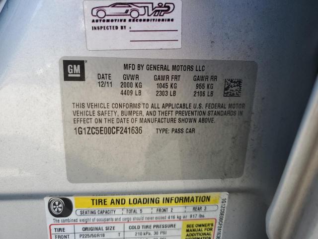 1G1ZC5E00CF241636 - 2012 CHEVROLET MALIBU 1LT 银色 照片 12